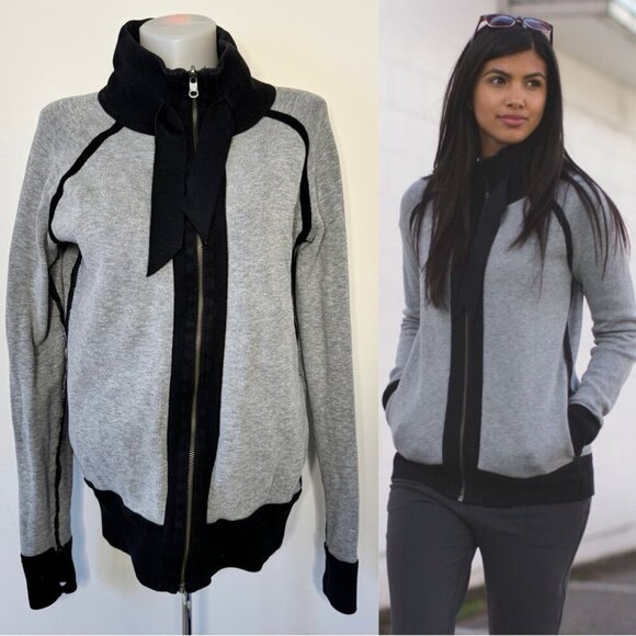Lululemon Post Savasana Jacket Black Heathered Medium Gray Reversible Coat Sz 6 - Picture 2 of 13